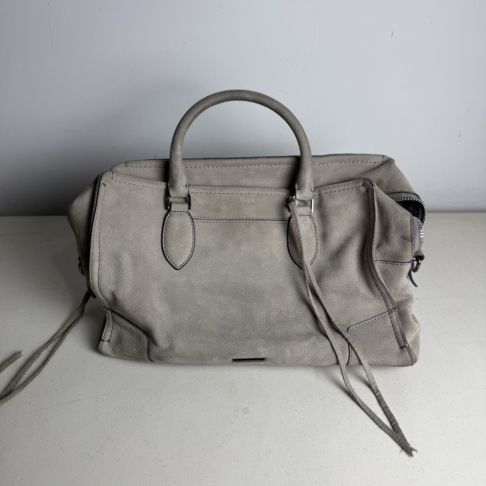 Rebecca Minkoff Regan Satchel Women Large Grey Suede Tassel Handbag Bag